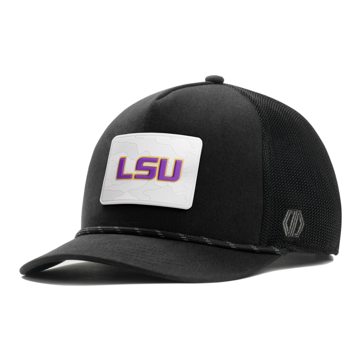LSU Tigers Signature Snow Camo 3D PVC Hat Patch x INIT Daily Prime Black Rope Trucker Hat