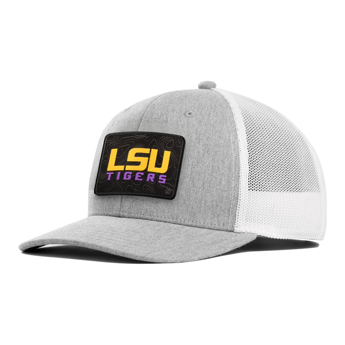 LSU Tigers Topo Woven Hat Patch x INIT Comfort Flex Tech Stretch Hat - Grey Heather