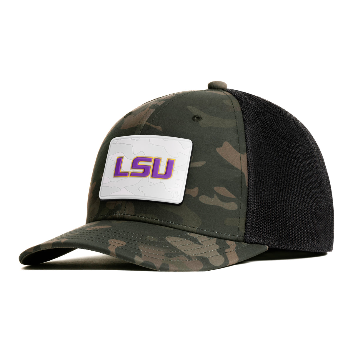 LSU Tigers Signature Snow Camo 3D PVC Hat Patch x INIT Comfort Flex Tech Stretch Hat - Camo