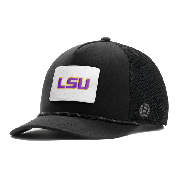 LSU Tigers Signature Snow Camo 3D PVC Hat Patch x INIT Daily Prime Black Rope Trucker Hat
